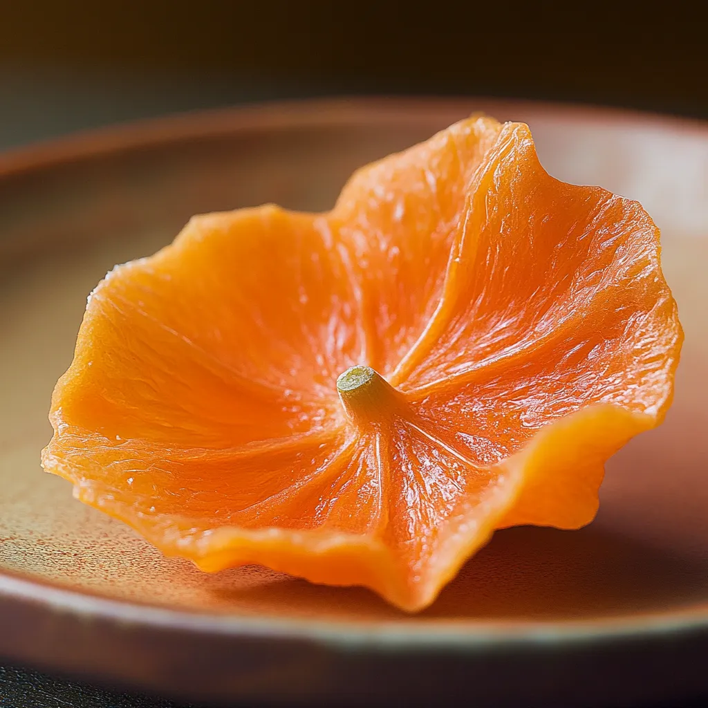 セラミックプレートに置かれた花びら型のオレンジ